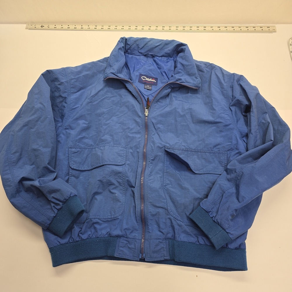 Catalina Outerwear Blue Nylon Full Zip Windbreaker Jacket Mens XL Harrington